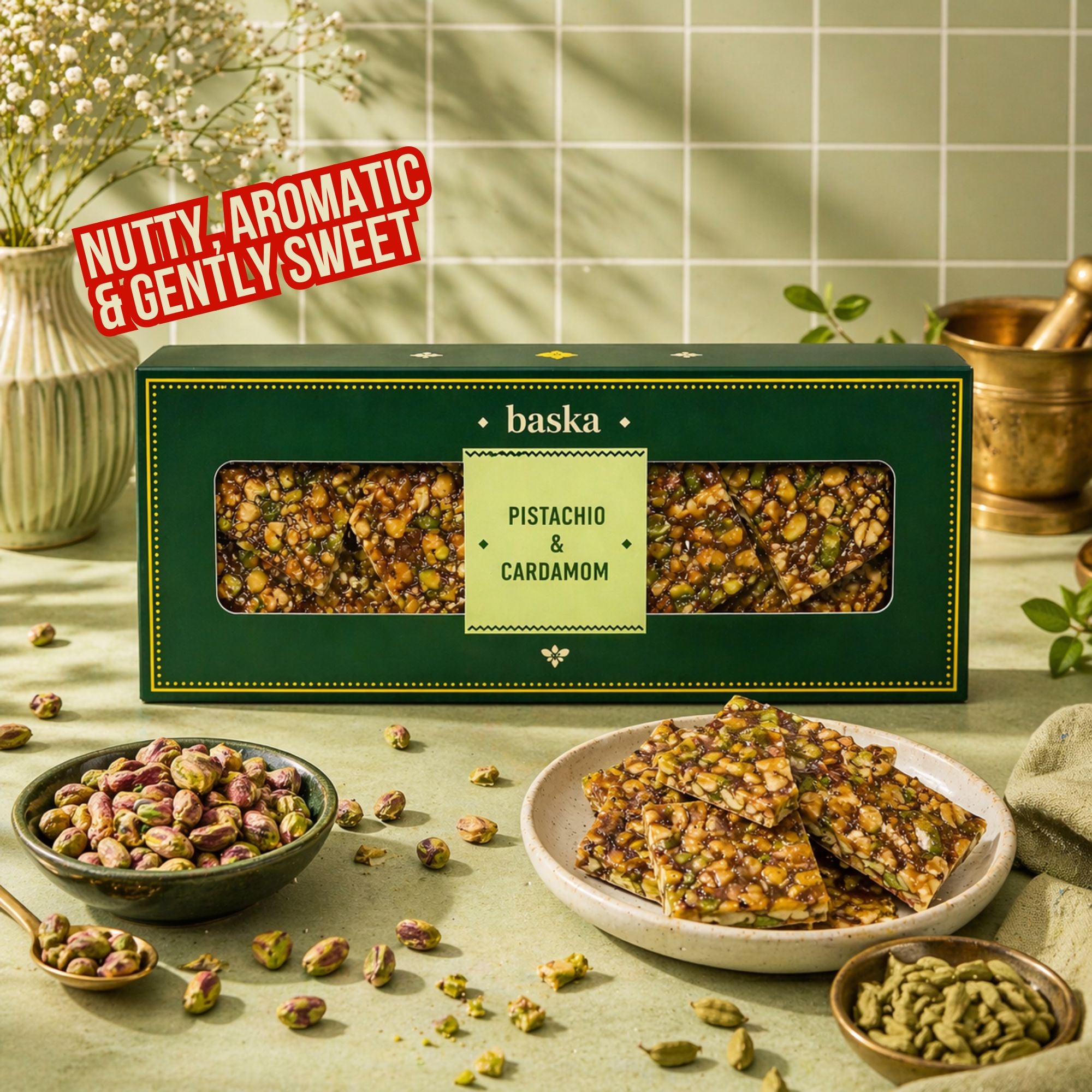 Pistachio & Cardamom Brittle (150gms)