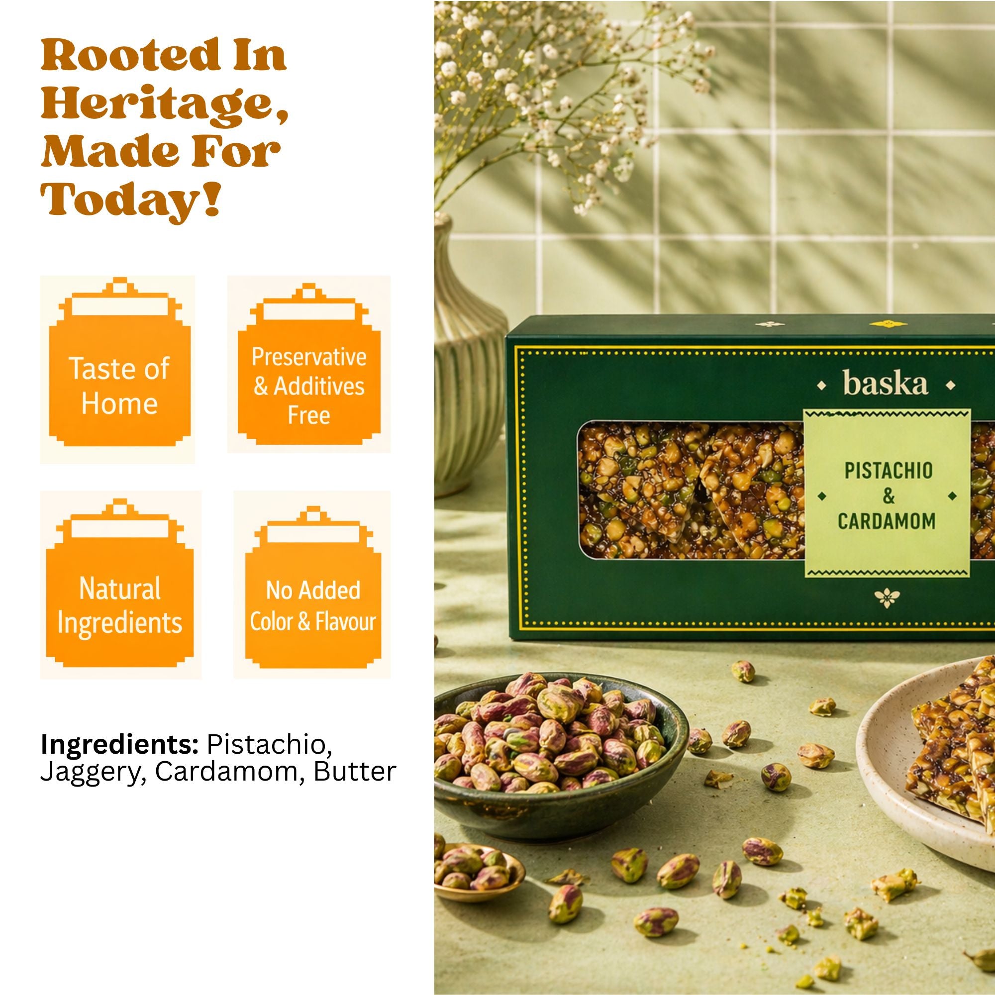 Pistachio & Cardamom Brittle (150gms)